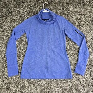 Victoria Secret VSX Sport Blue Heathered Cowl Neck Thumbhole Zip Pocket Top S